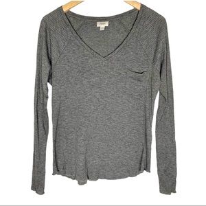 Jenni intimates gray ribbed v-neck long sleeve sleep shirt size large